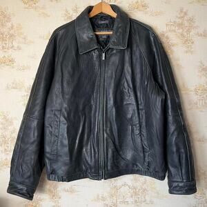 Vintage Perry Ellis Worn-In Lambskin Leather Bomber Jacket Size 2XL